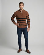 Herren Strickpullover mit modernem Halbreißverschluss und gestreiftem Design R&B