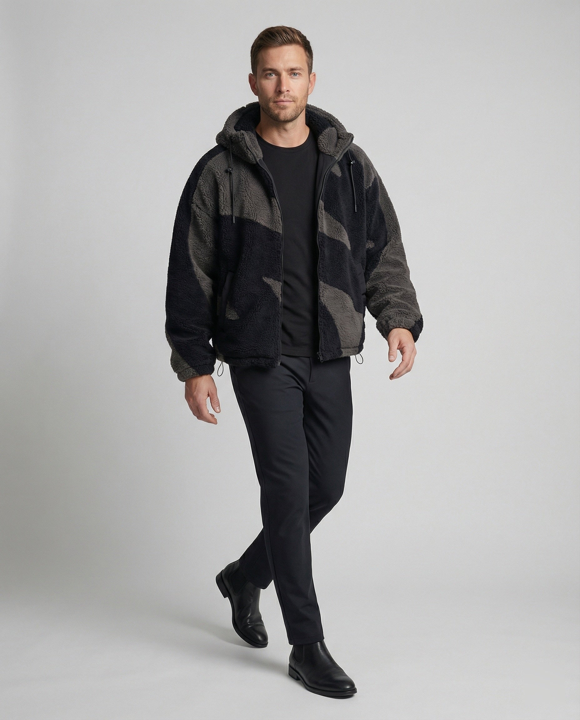 R&B | Herren Kapuzen Zip-Up Warm Fleece Jacke