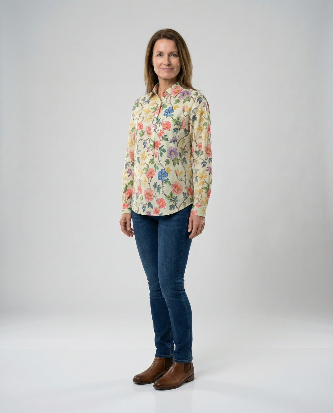 Damen Bluse Leinen Floral