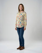 Damen Bluse Leinen Floral