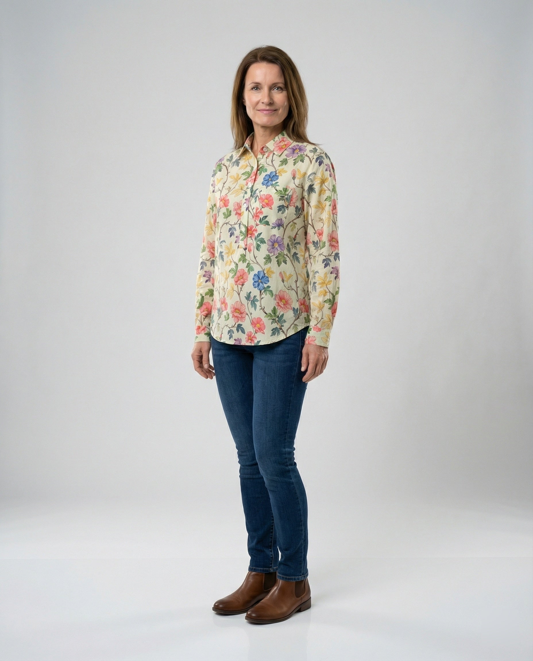 Damen Bluse Leinen Floral