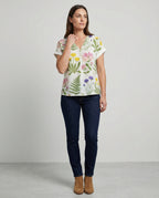 V-Ausschnitt Bluse Leinenoptik Damen
