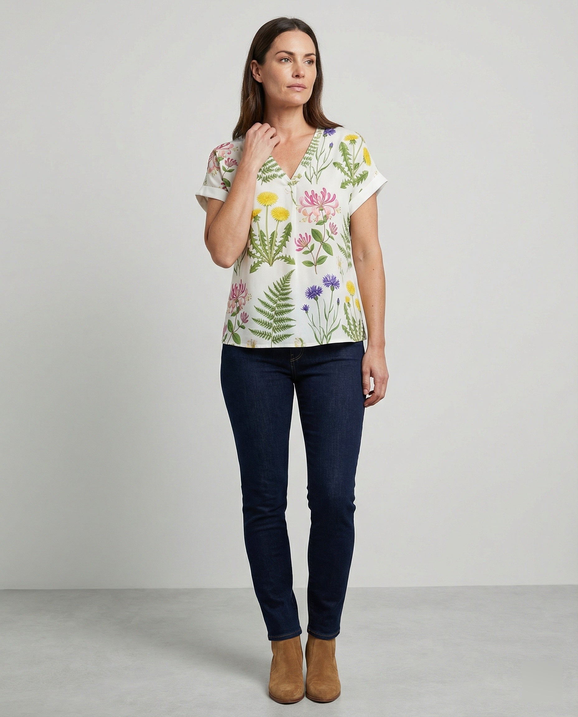 V-Ausschnitt Bluse Leinenoptik Damen