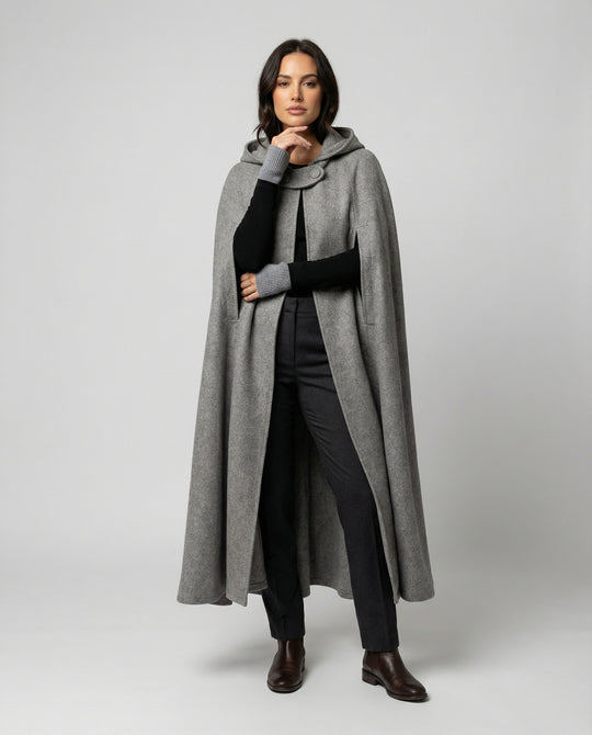 Damen modern geschnittener Umhang mit Kapuze R&B
