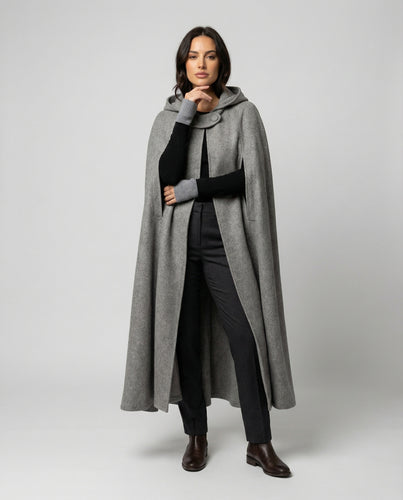Damen modern geschnittener Umhang mit Kapuze R&B