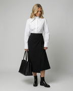 Satinrock Schwarz Damen Midi mit seitlichem Schlitz