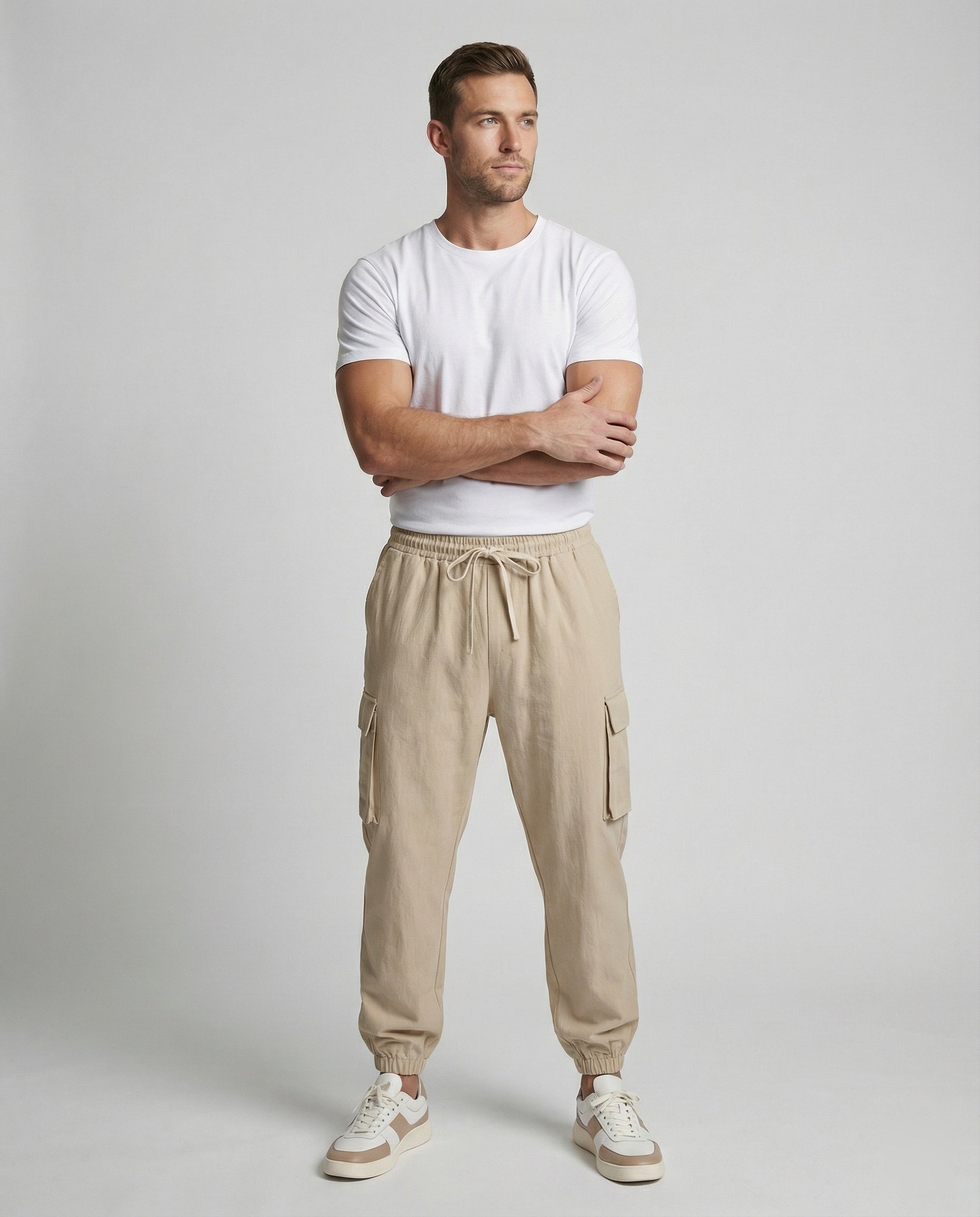 Herren Cargo-Jogginghose mit seitlichen Reißverschlusstaschen und elastischem Bund R&B