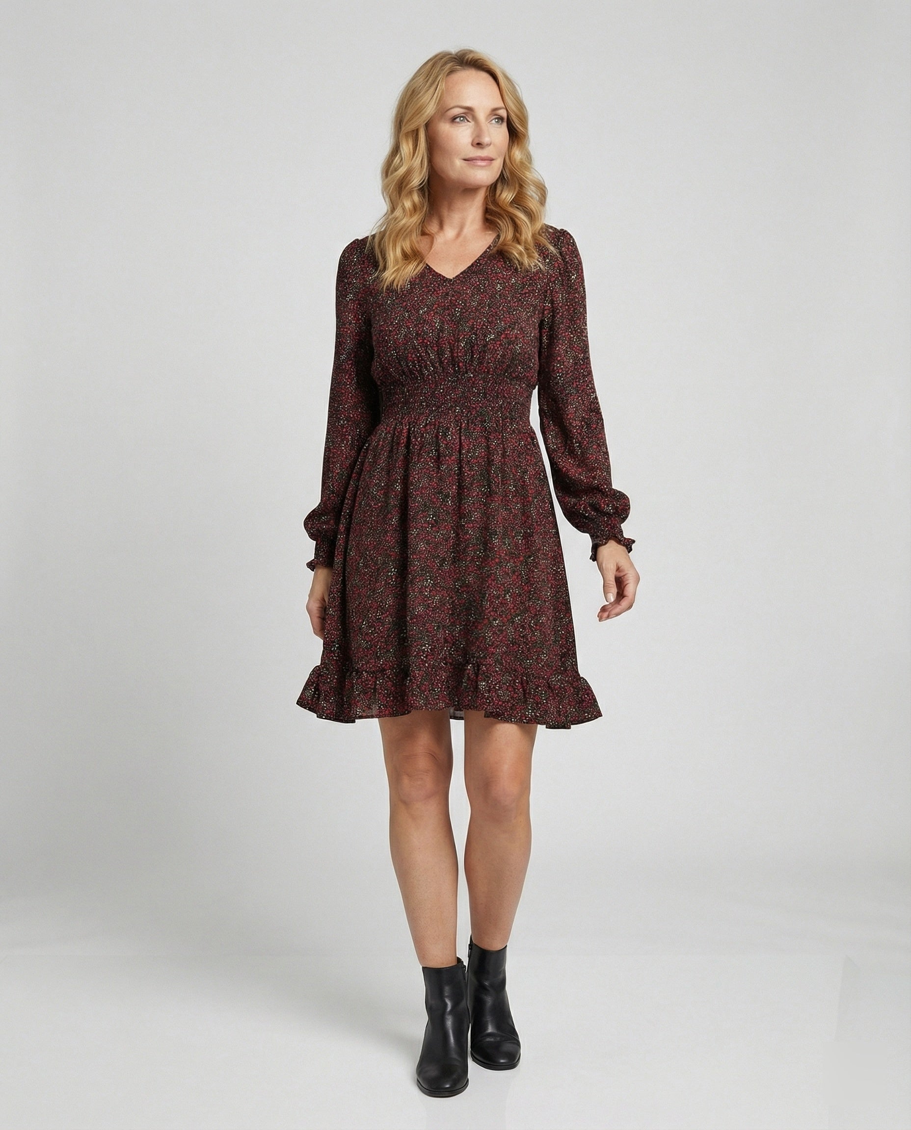 Damen A-Linie Kleid mit Smokbund