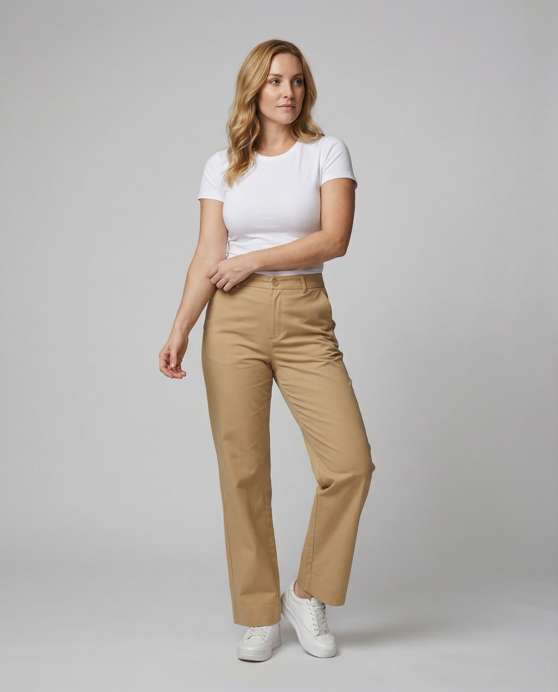 Damen weite Stoffhose mit elastischem Bund