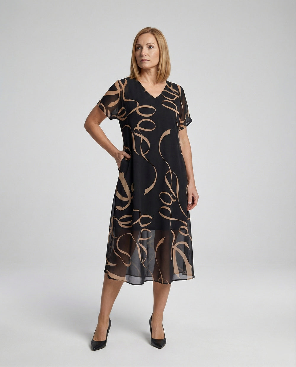 Freizeitkleid Damen Midikleid Chiffon A-Linie V-Ausschnitt