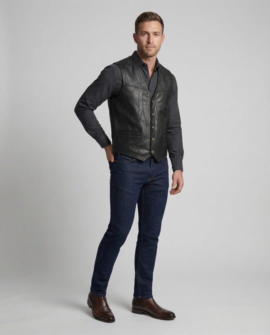 Herren Biker Lederweste