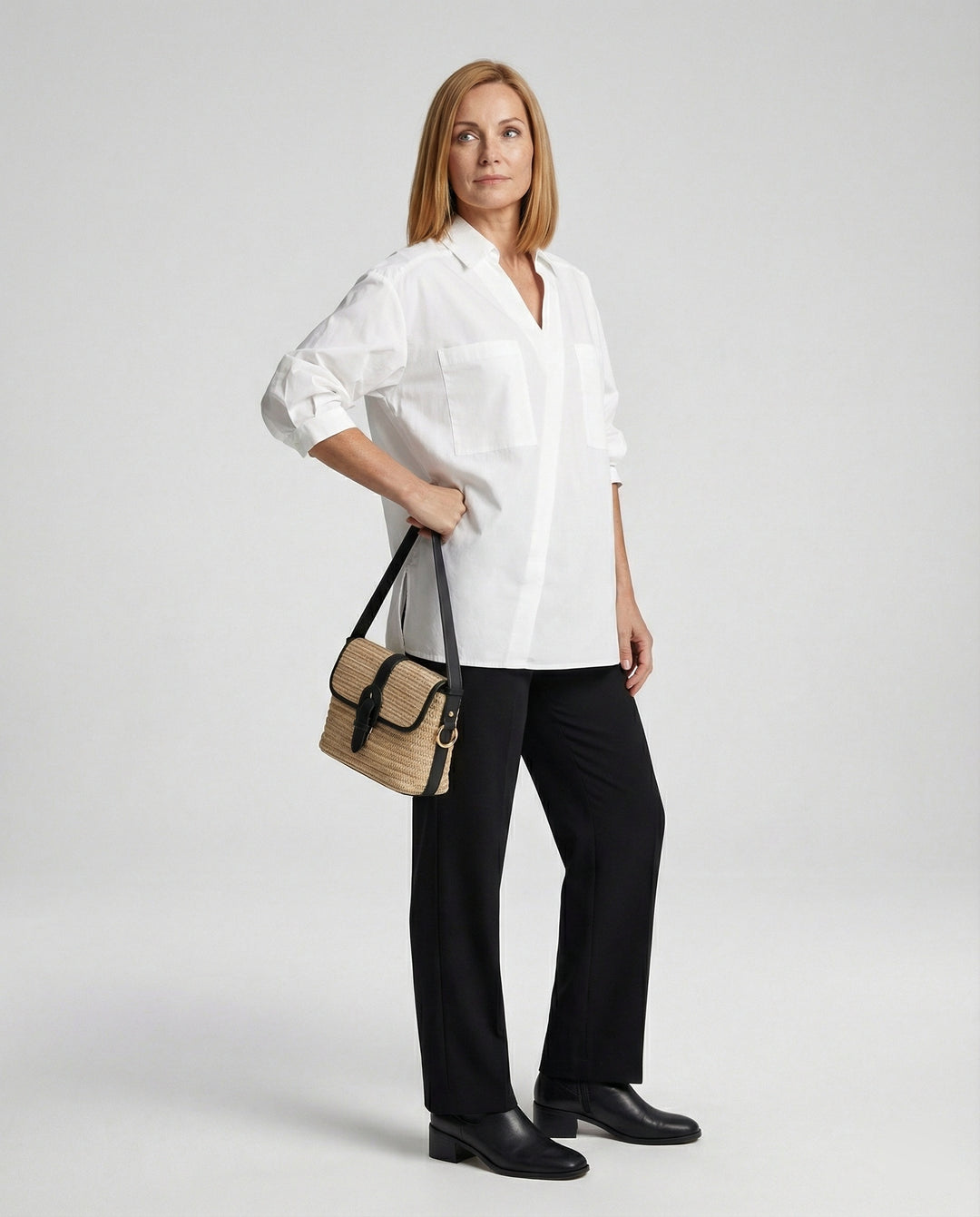 Damen Bluse mit Volantärmeln und V-Ausschnitt