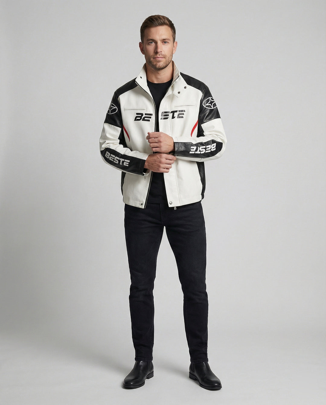 Herren Racing Bikerjacke Kunstleder