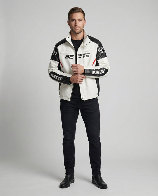 Herren Racing Bikerjacke Kunstleder