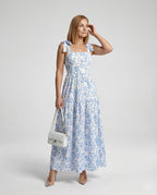 Damen Blumenkleid Maxikleid mit Volants