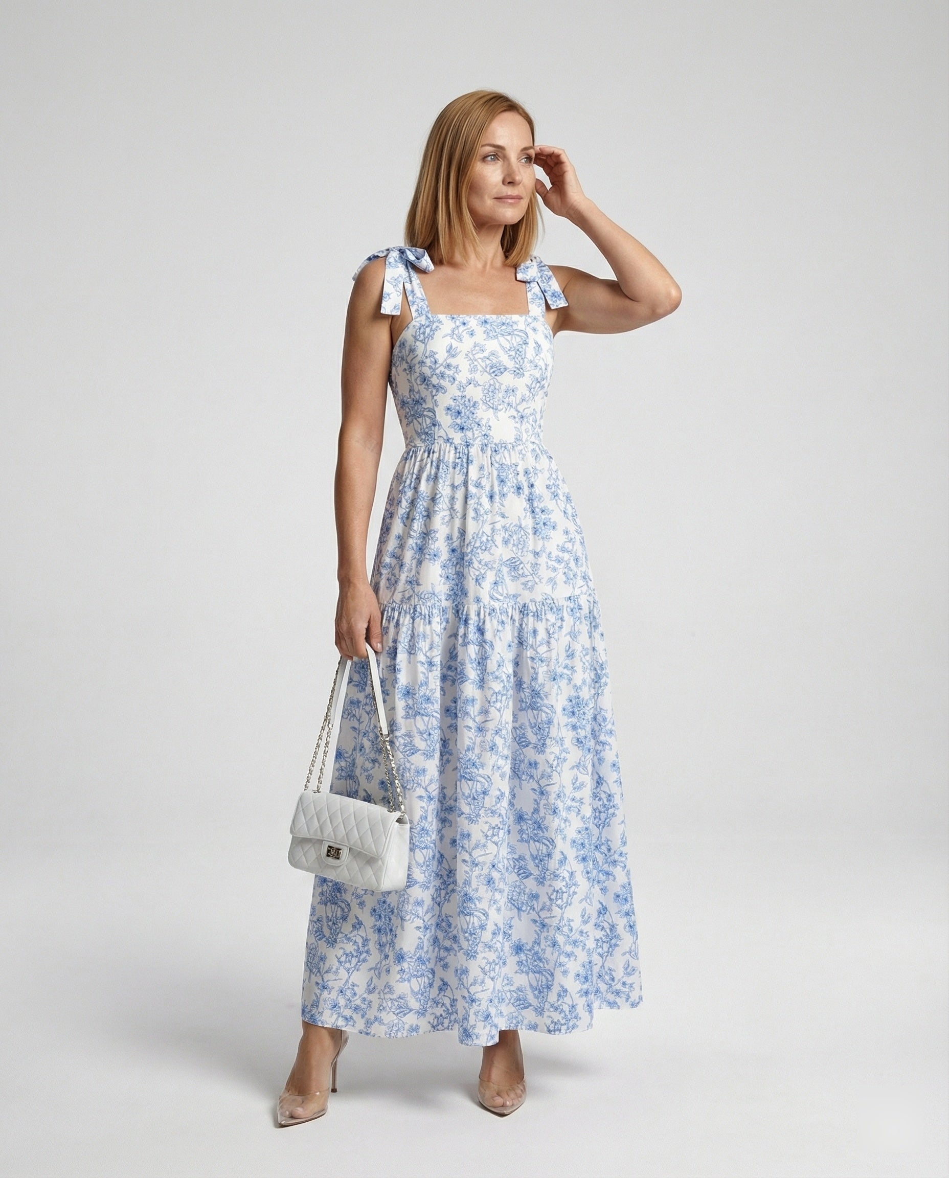 Damen Blumenkleid Maxikleid mit Volants