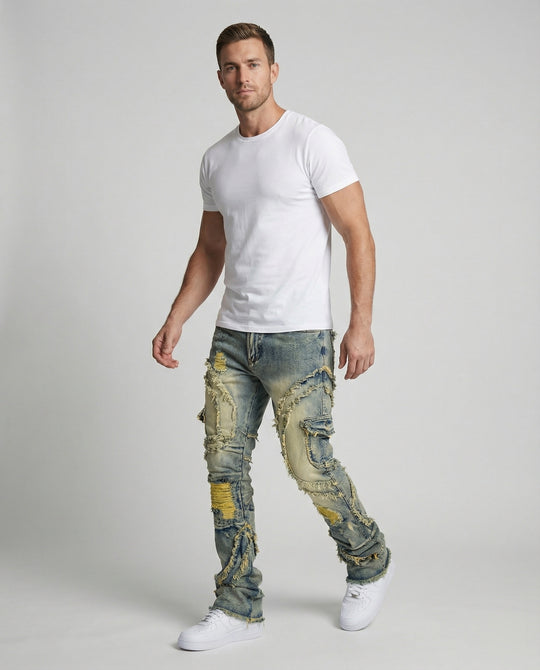 Herren Destroyed Jeans mit Cargotaschen