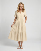 Damen Midikleid Stufen mit Volant