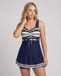 R&B | Blauer, Schmaler, Leichter Patchwork-Tankini