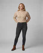 Damen oversized Strickpullover mit hohem Kragen und modischem Zopfmuster R&B