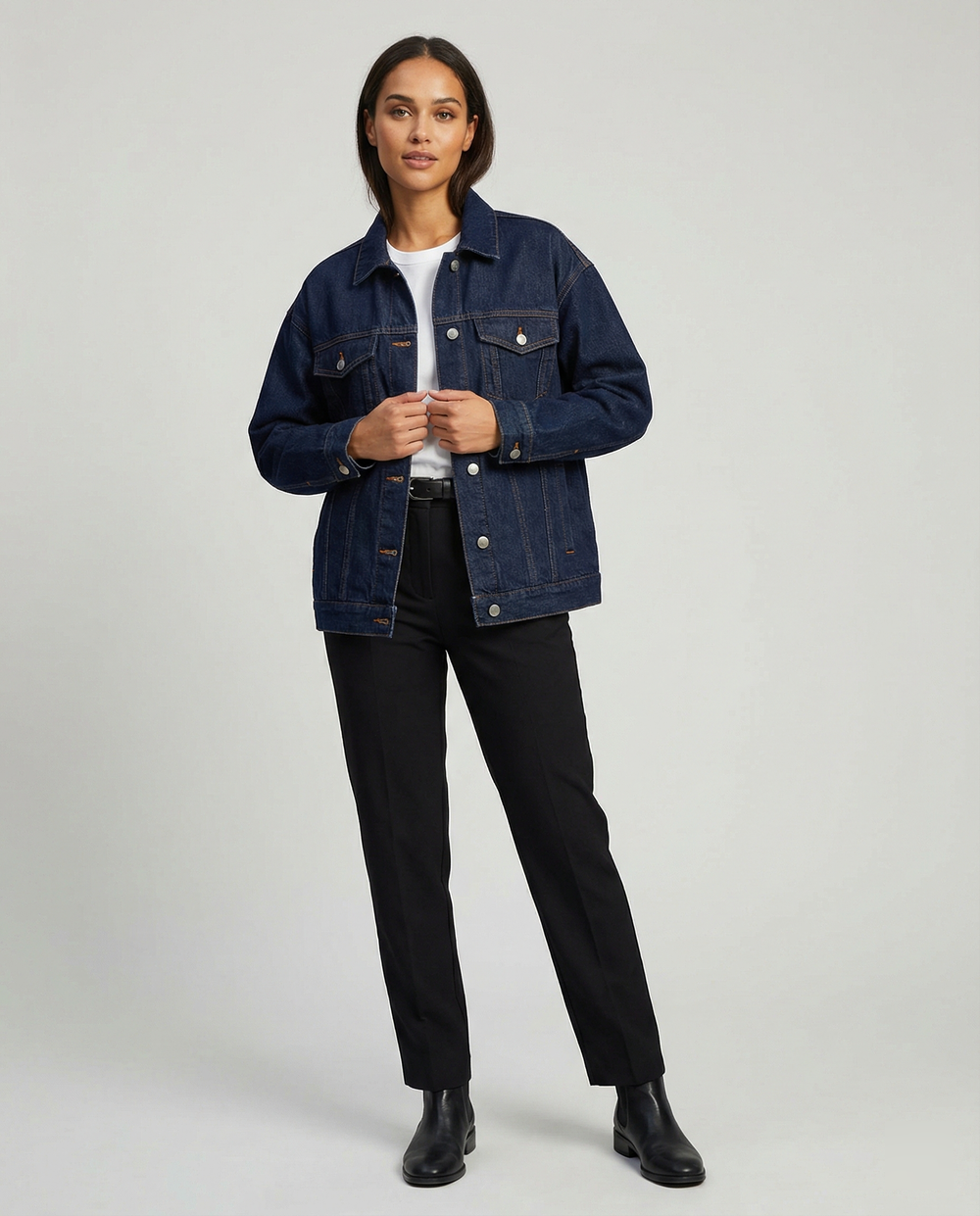 Übergangsjacke Damen Denim mit weitem Schnitt und Taschen