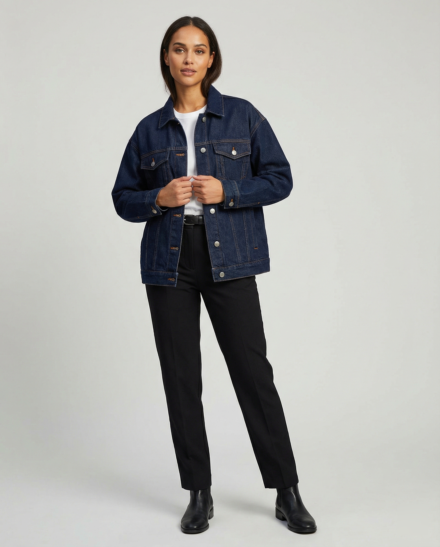 Übergangsjacke Damen Denim mit weitem Schnitt und Taschen