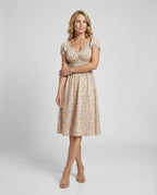 Damen Midikleid gesmokt mit Puffärmeln