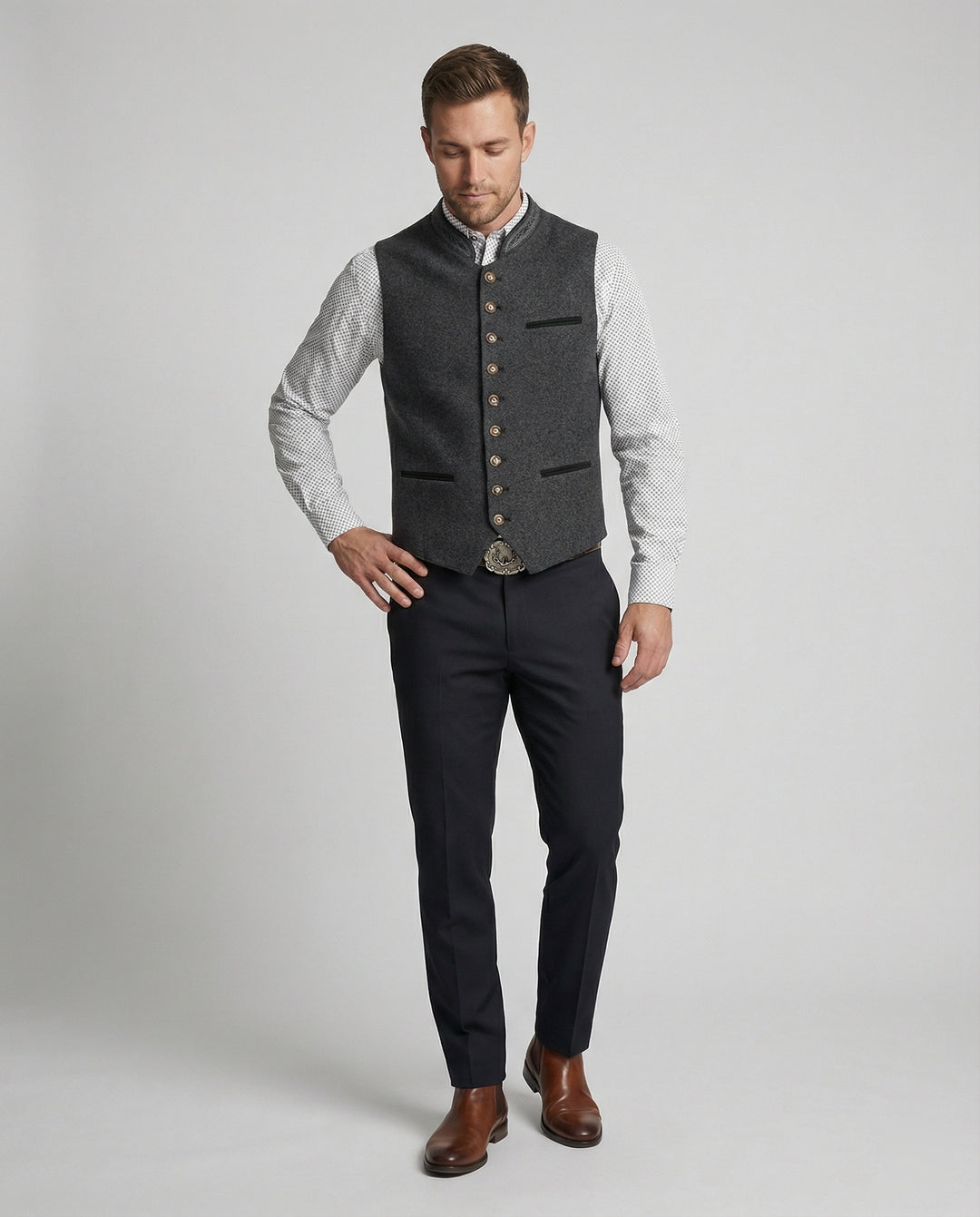 R&B - Elegante Herren Trachtenweste Grau Traditionell