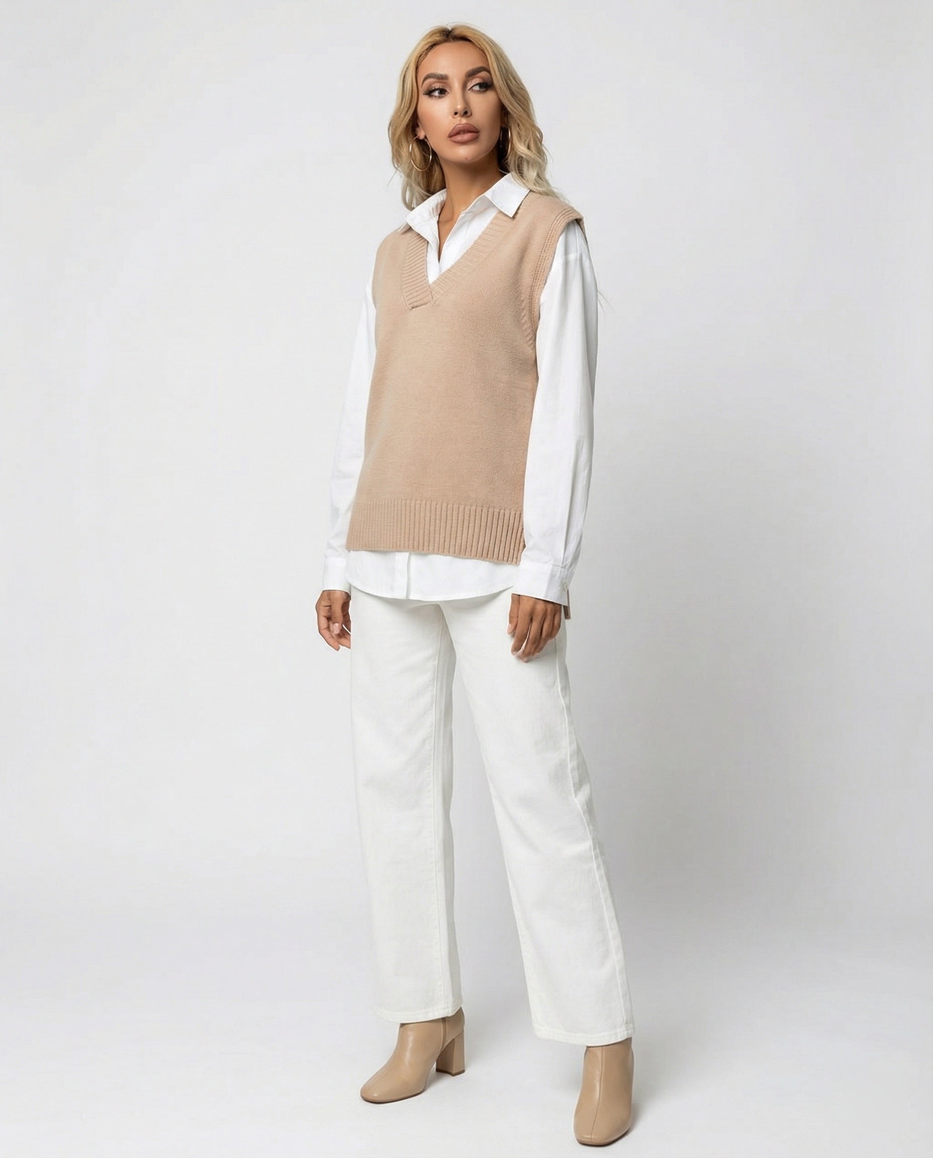 Damen Strickweste mit V-Ausschnitt und Rippstruktur