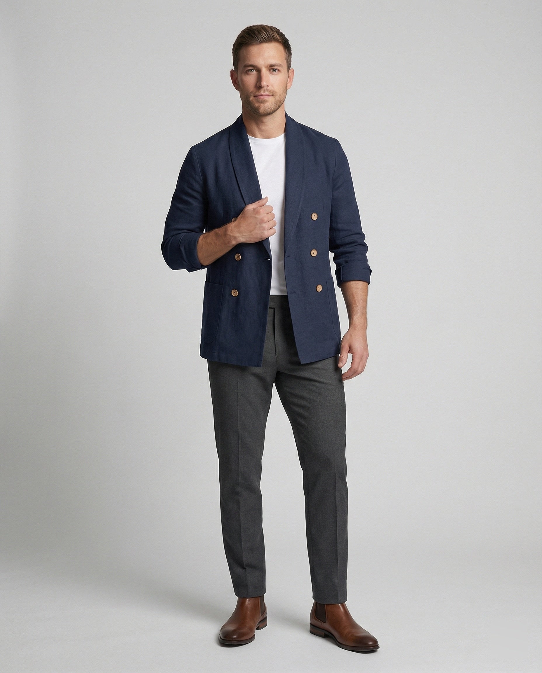 Herren Leichte Leinenjacke mit doppelter Knopfleiste