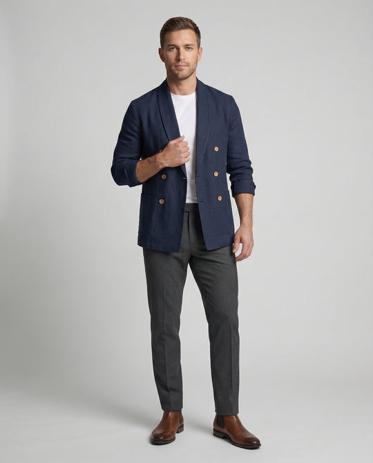 Herren Leichte Leinenjacke mit doppelter Knopfleiste