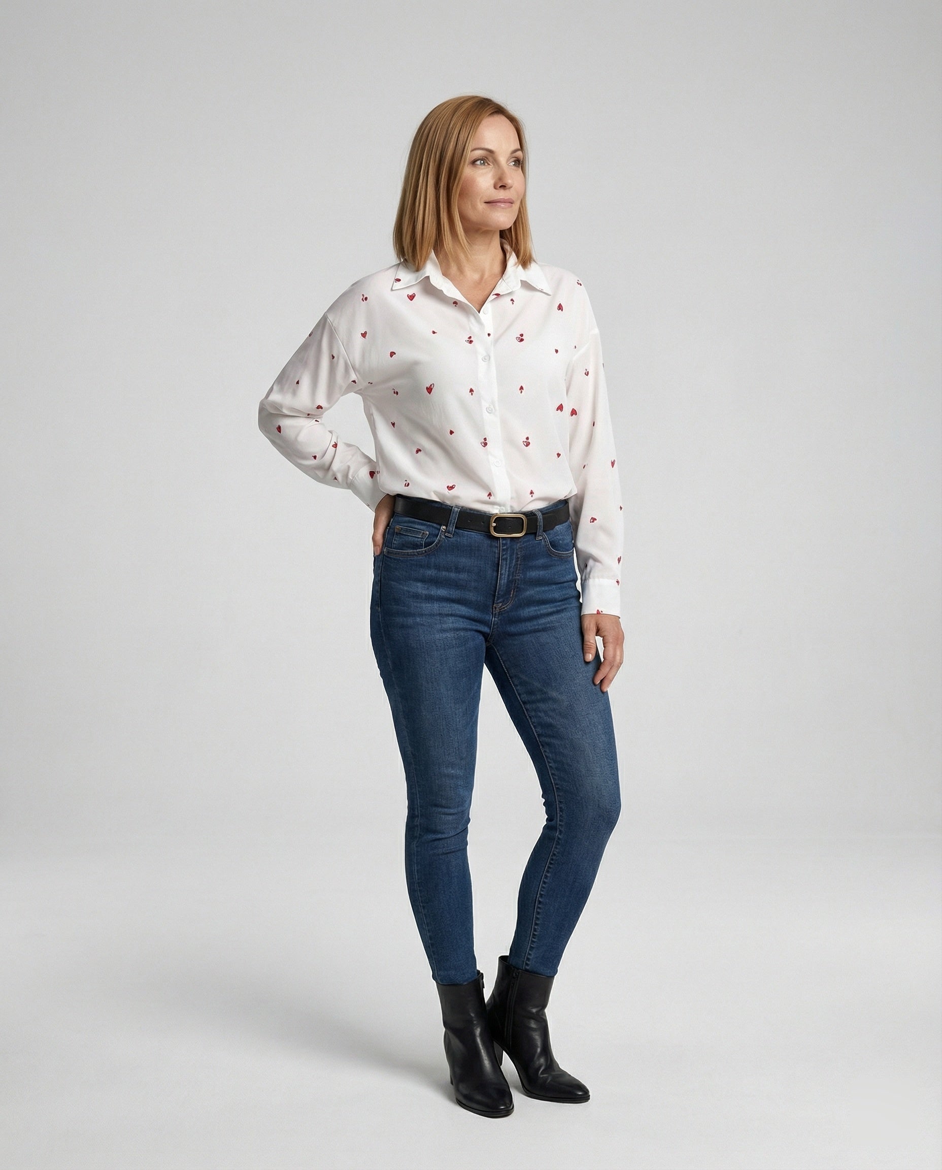 Damen Hemdbluse Herz Print leicht
