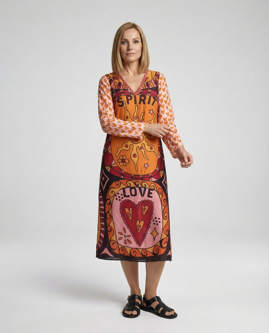 Damen Midikleid Ethno Print