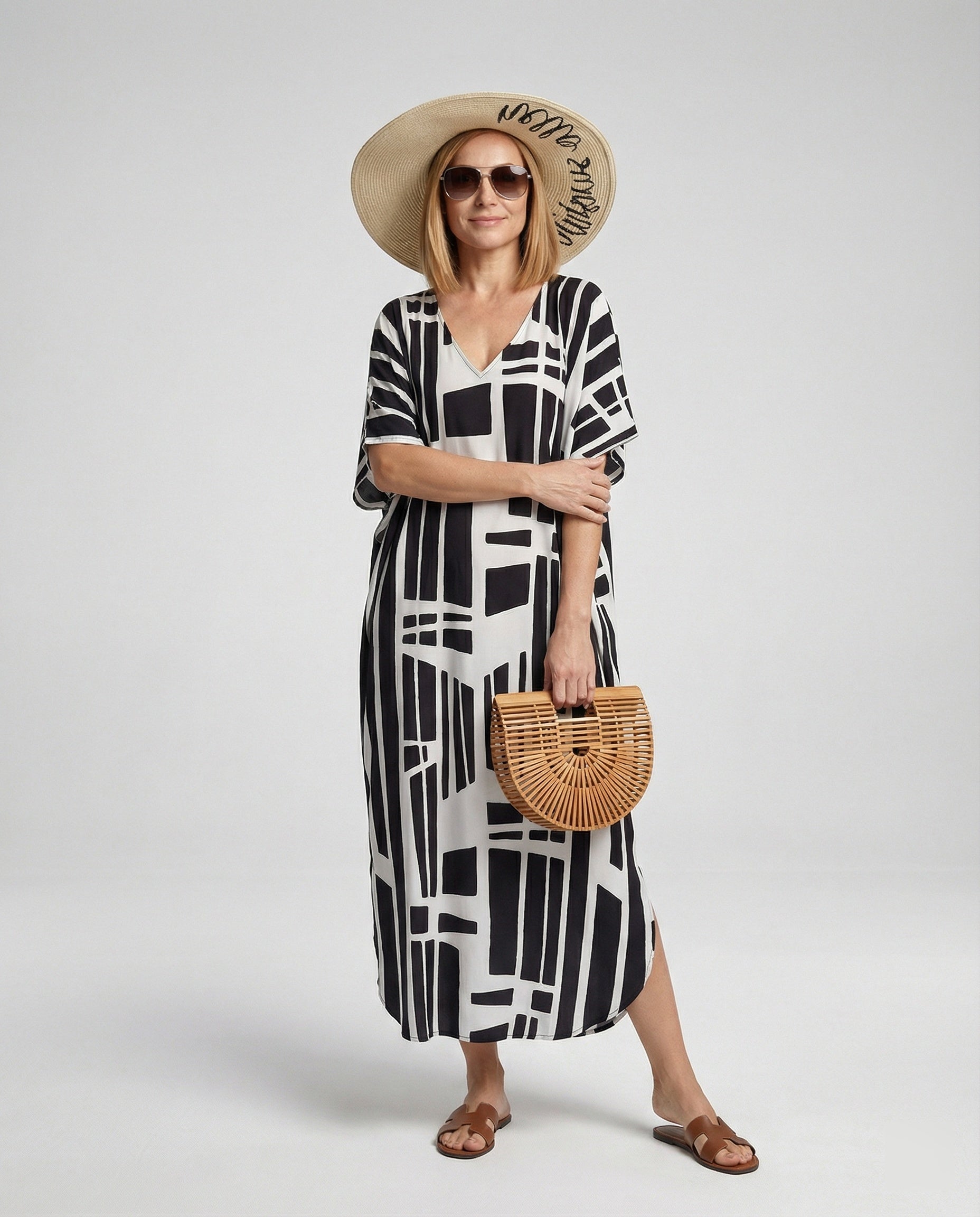 Damen Strandkleid Kimono mit Gürtel