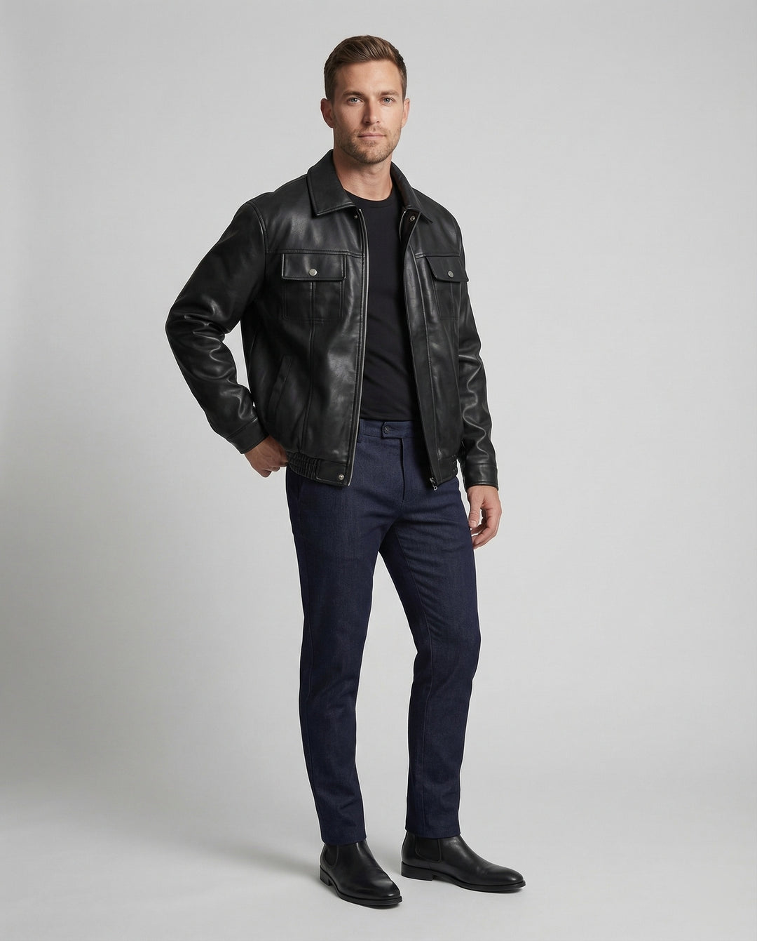 Herren Kunstleder Hemdjacke