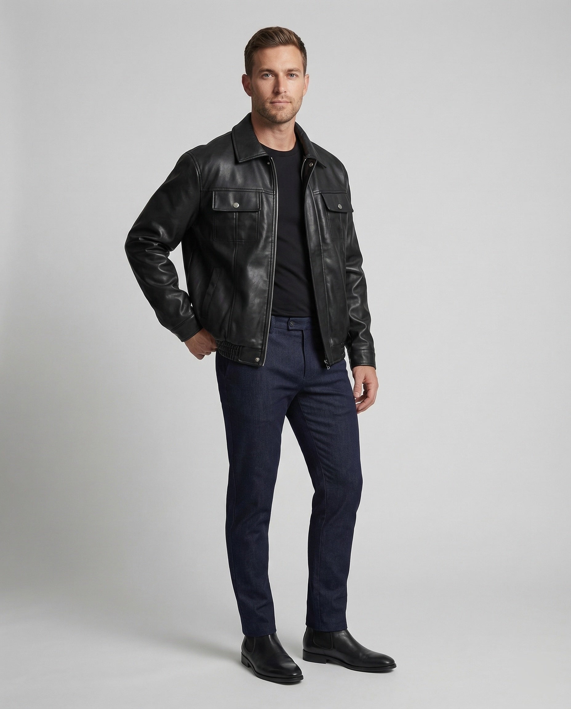 Herren Kunstleder Hemdjacke