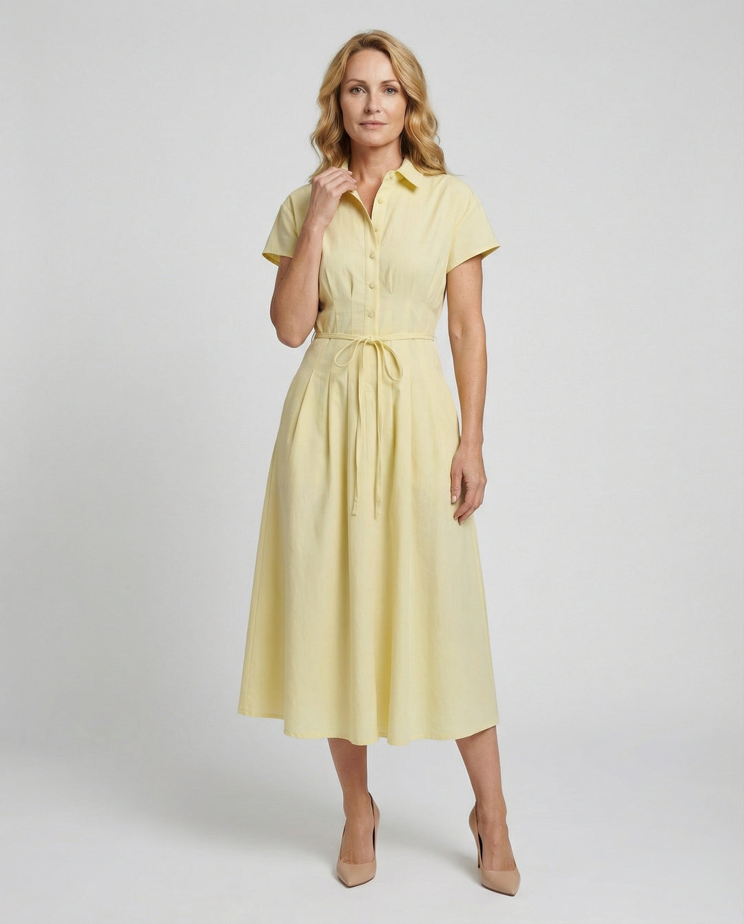 Damen Leinen Hemdkleid mit Gürtel