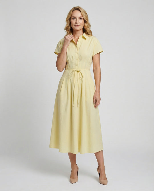 Damen Leinen Hemdkleid mit Gürtel