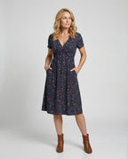 Damen Midikleid gesmokte Taille