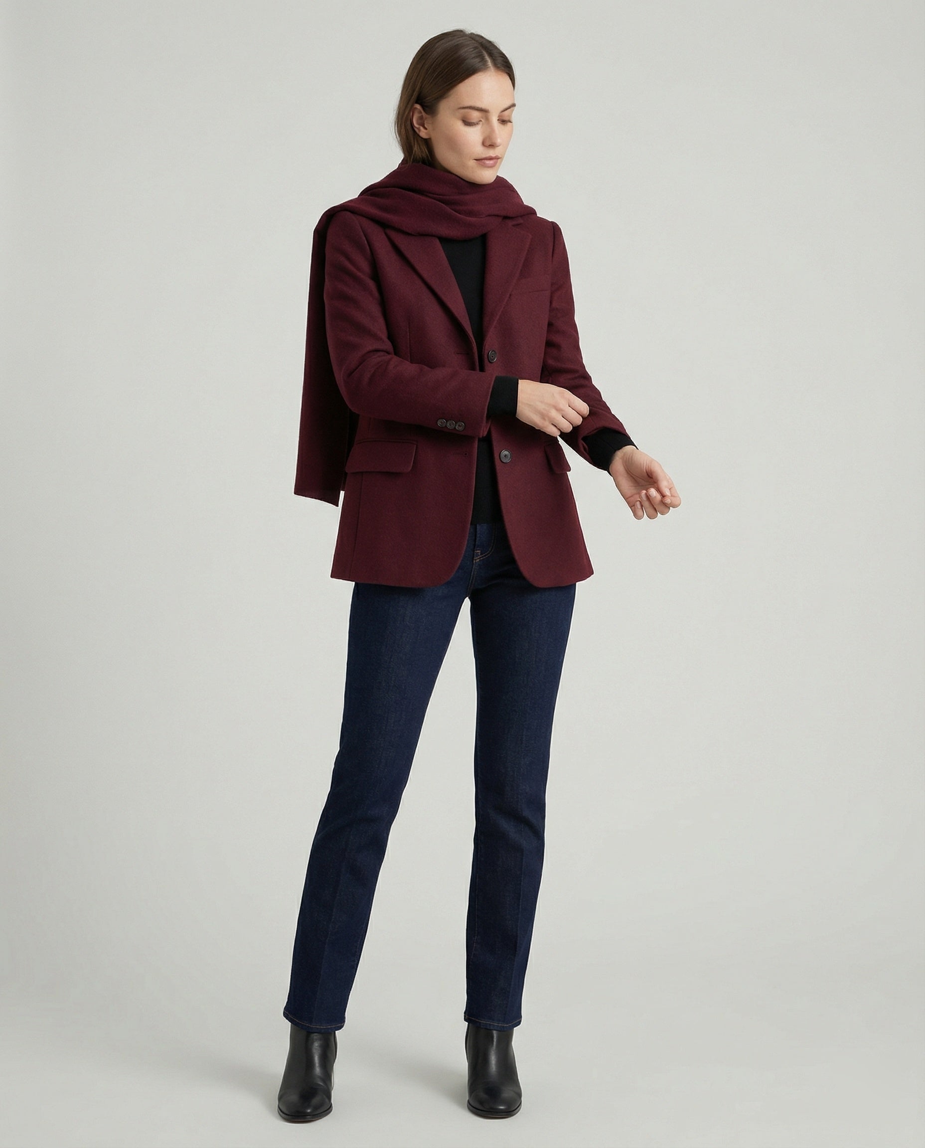 Damen elegante Blazerjacke mit abnehmbarem Schal