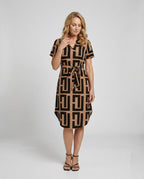 Damen Midikleid mit Muster und Gürtel