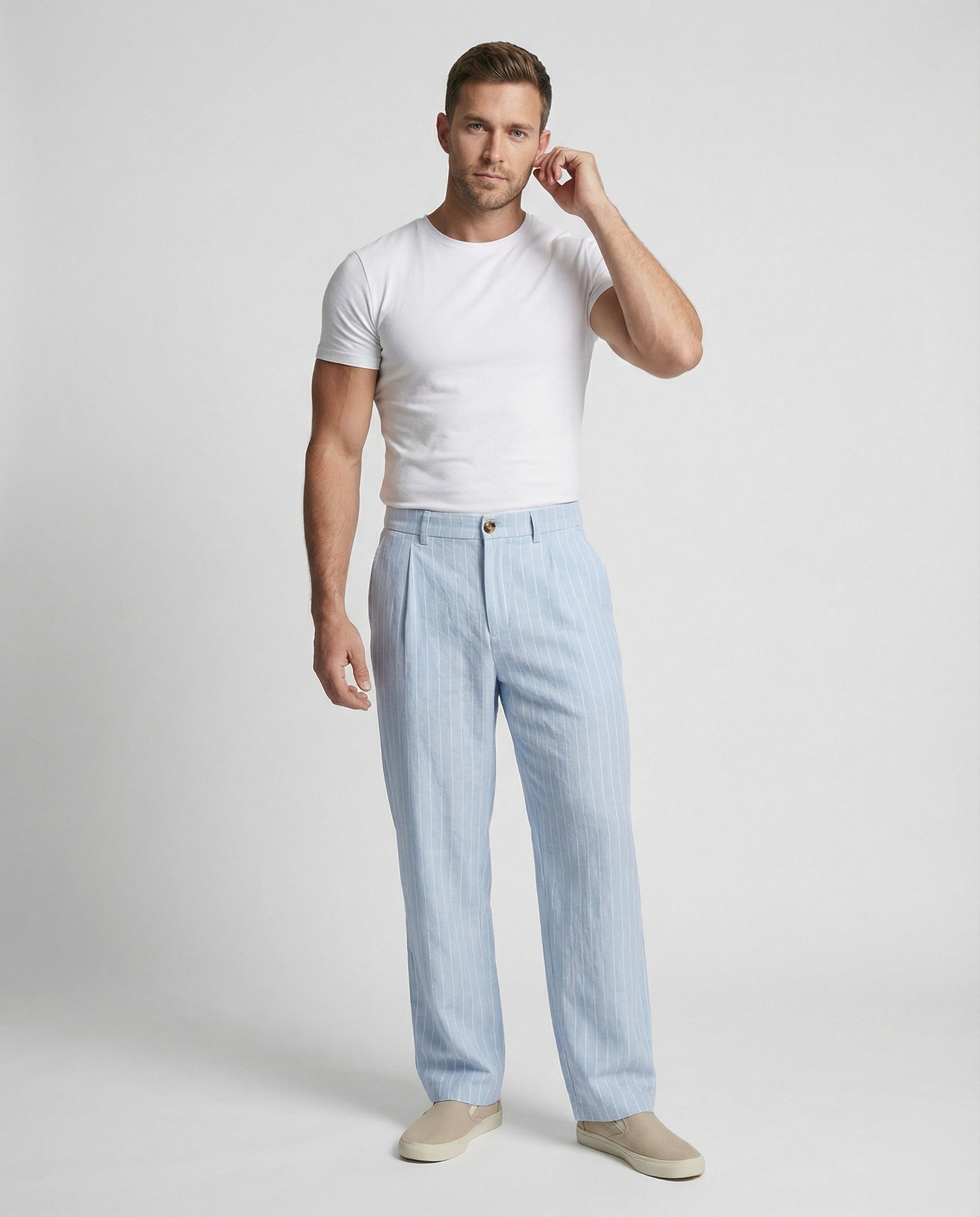 Herren lässige Strandhose mit komfortabler Passform und stilvollem Nadelstreifenmuster R&B