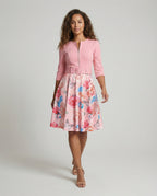 Damen A-Linien Kleid mit tailliertem Gürtel und floralem Muster R&B