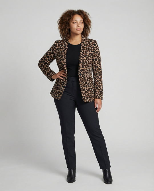 Damen Modischer Blazer im Leo-Design mit schlankem Schnitt R&B