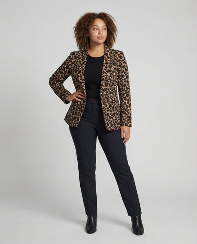 Damen Modischer Blazer im Leo-Design mit schlankem Schnitt R&B