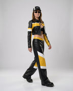 Damen Lederjacke Schwarz Set