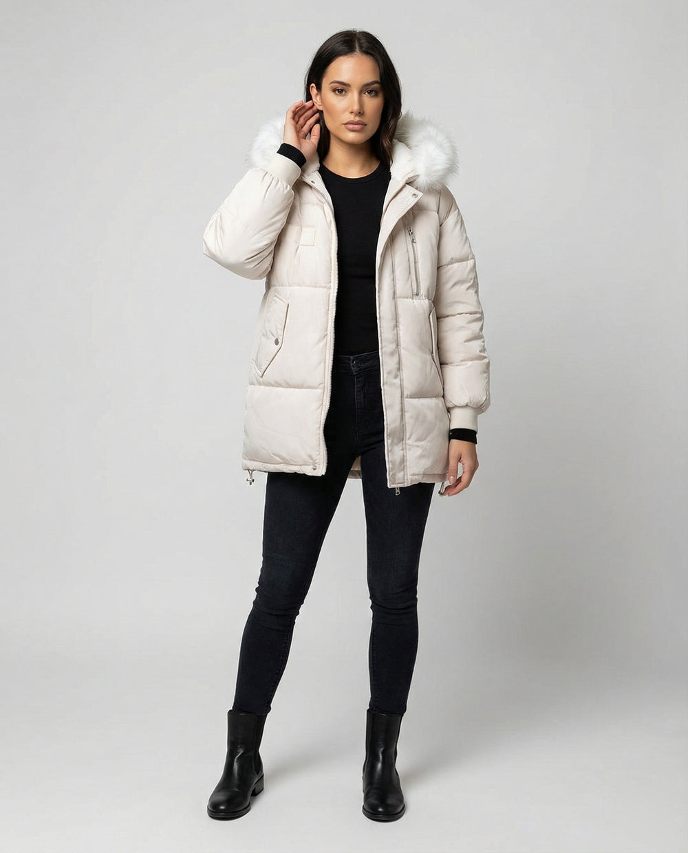 Steppjacke Damen Winter mit abnehmbarem Kunstpelzkragen