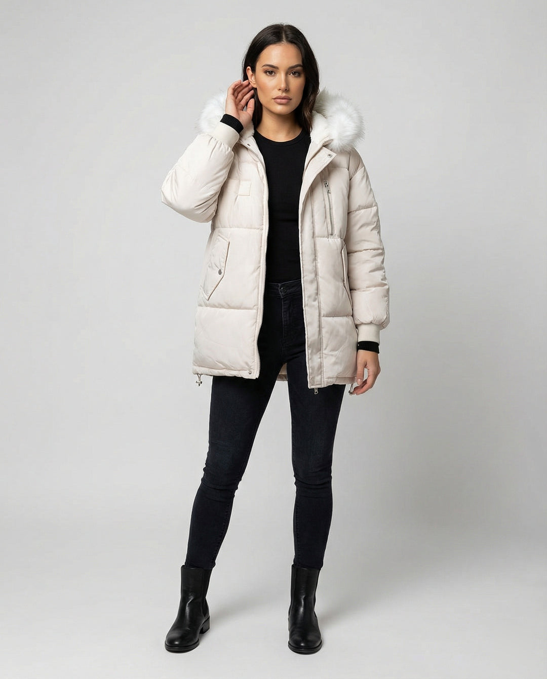 Steppjacke Damen Winter mit abnehmbarem Kunstpelzkragen