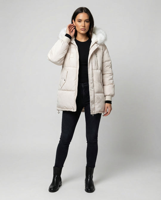 Steppjacke Damen Winter mit abnehmbarem Kunstpelzkragen