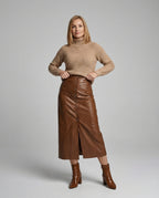 Damen langer Lederrock mit Knopfleiste
